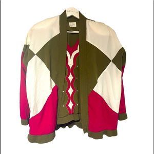 Vintage 2 Piece Windbreaker Material Cardigan Set XL